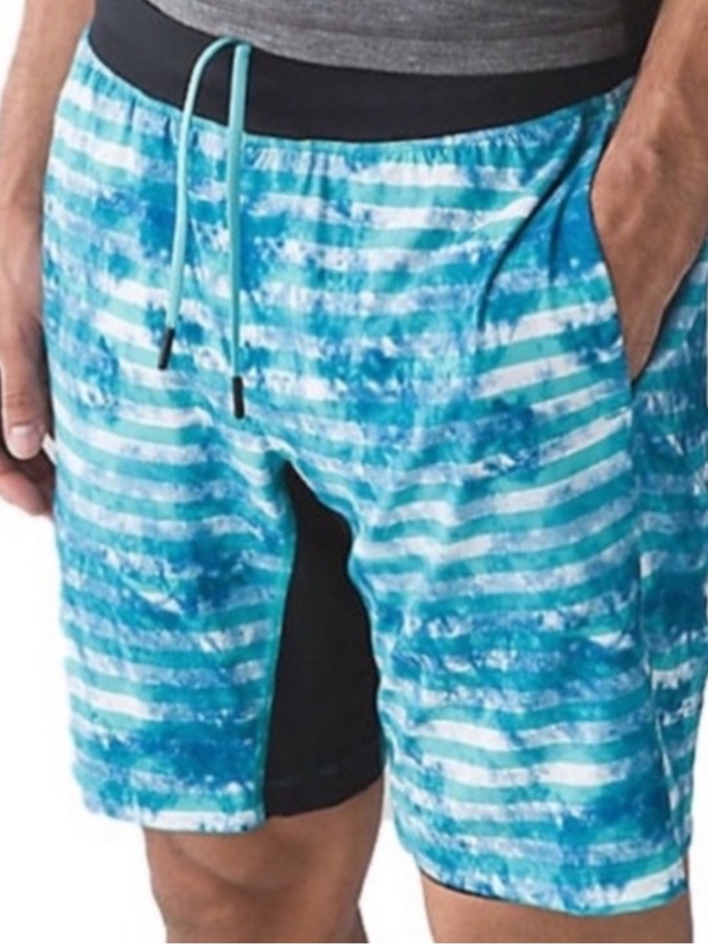 Lululemon THE Short 10" Lined Tidal Stripe Aqua Blue White Men's Medium
